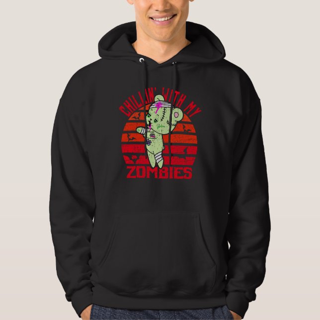 Sudadera Cute Halloween Chillin' con mis zombis Teddy Bear (Anverso)