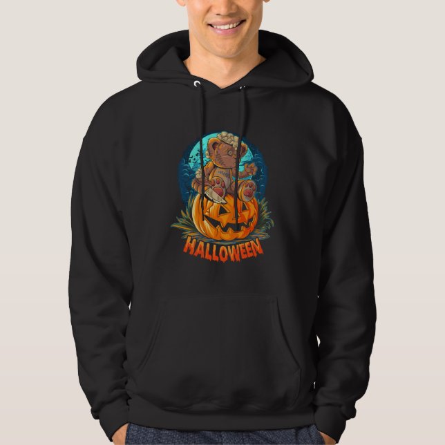 Sudadera Cute Halloween Teddy Bear Sitting Pumpkin Hallowee (Anverso)