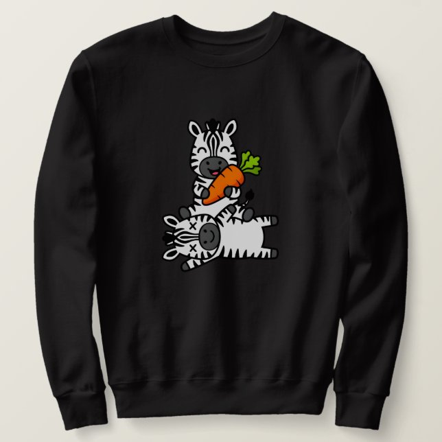 Sudadera Cute Happy Zebra with Carrot Cartoon Fun Animal (Anverso del diseño)