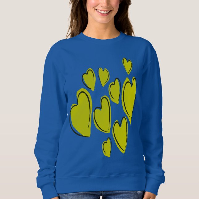 Sudadera Cute Hearts Hand Drawn Bold Yellow Romantic Doodle (Anverso)