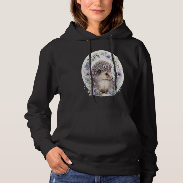 Sudadera Cute Hedgehog Flower Crown Floral Animal (Anverso)