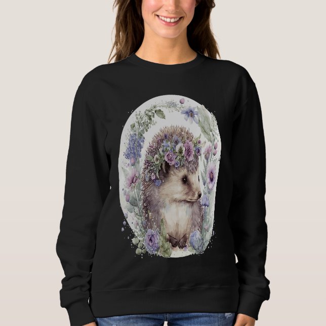 Sudadera Cute Hedgehog Flower Crown Floral Animal (Anverso)
