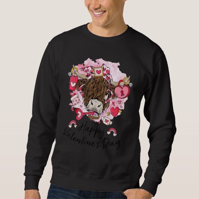 Sudadera Cute Heifer Highland Cow Western Valentines Day He (Anverso)