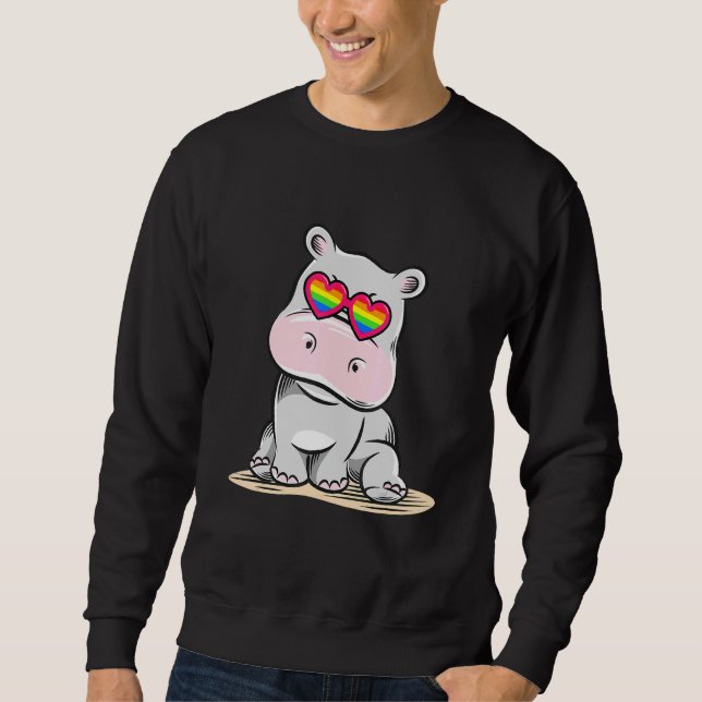 Sudadera Cute Hippo Gafas de sol Arcoiris Gay Pride Cosas L (Anverso)