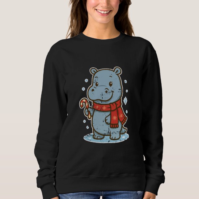 Sudadera Cute Hippo Winter with Candy Cane (Anverso)