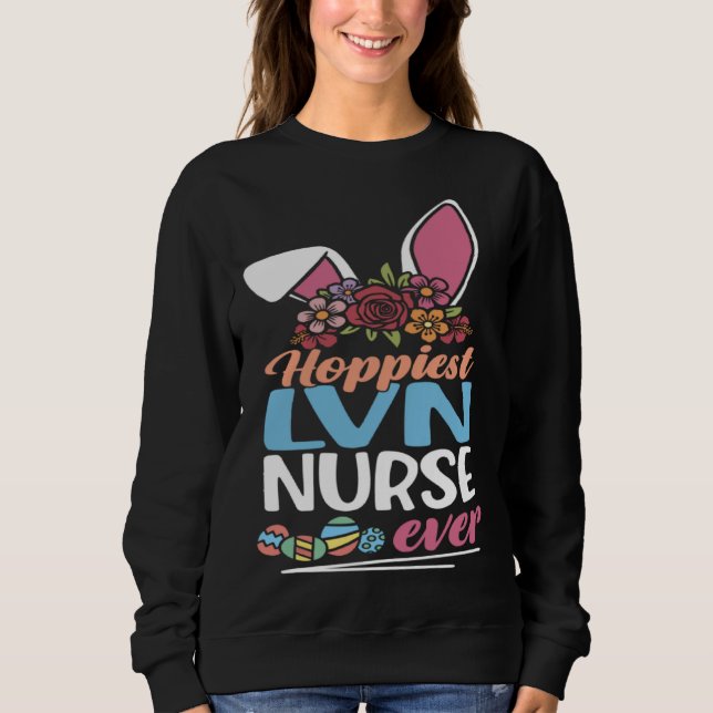 Sudadera Cute Hoppiest LVN Nurse Ever Bunny Ear Red Plaid E (Anverso)