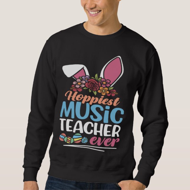 Sudadera Cute Hoppiest Music Teacher Ever Bunny Ear Red Pla (Anverso)