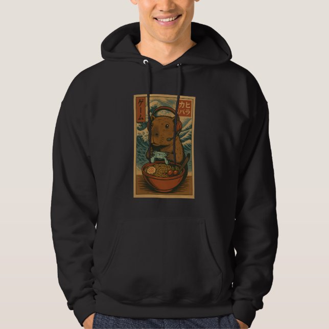 Sudadera Cute Kawaii Capybara Gamer Eating Ramen Japanese V (Anverso)