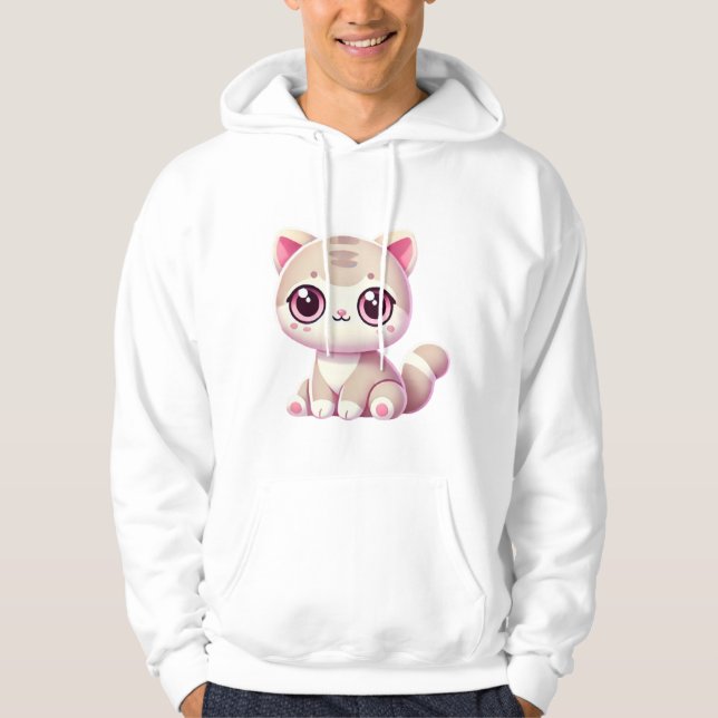 Sudadera Cute Kawaii Cat Adorable Pastel Pink Kitty Design (Anverso)