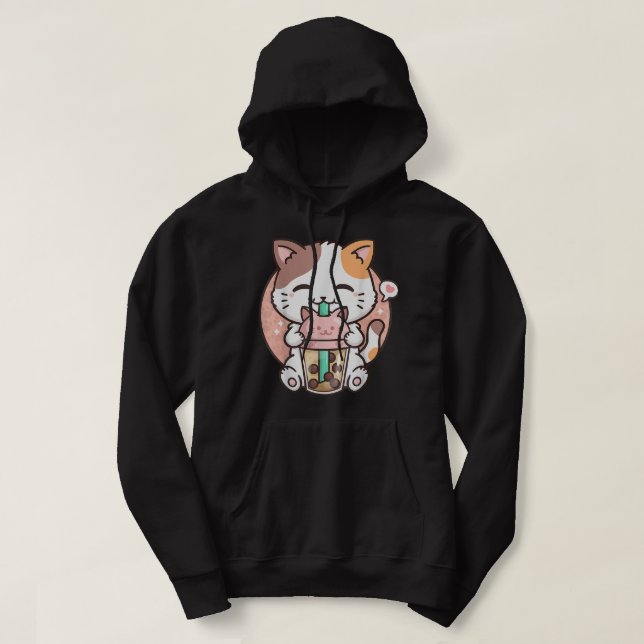 Sudadera Cute Kawaii Cat Boba Bubble Milk Tea Anime Neko Ki (Diseño del anverso)