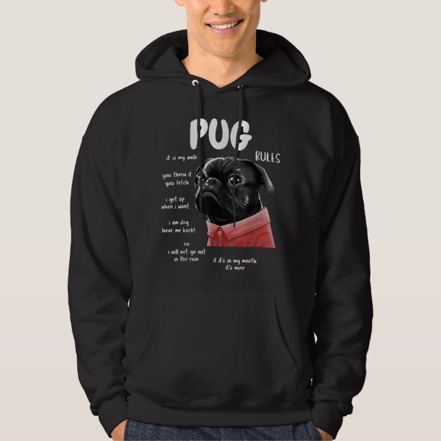 Sudadera Cute Kawaii Funny Regalos de reglas de pug negro (Anverso)