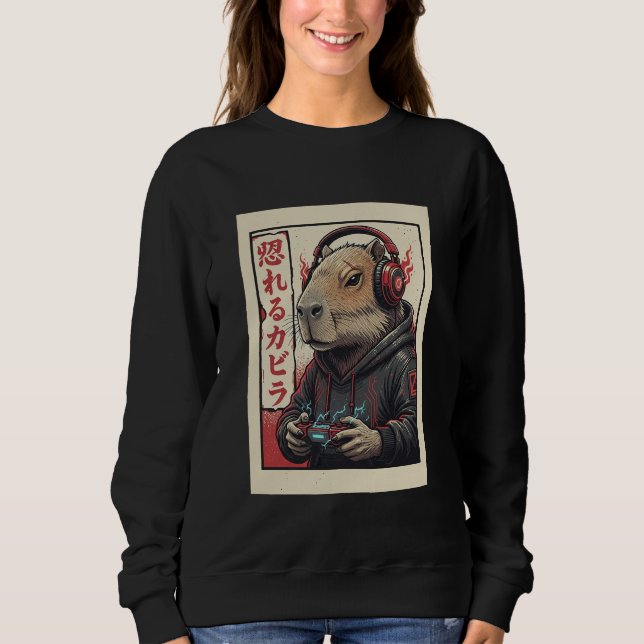 Sudadera Cute Kawaii Gamer Capybara Funny Ramen Retro Japan (Anverso)