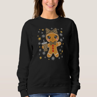 Sudadera Cute Kawaii Gingerbread Girl Leopard Bow Christmas