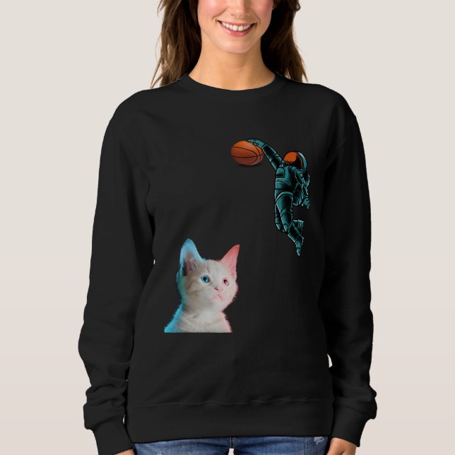 Sudadera Cute Kitten Astronaut Playing Basketball For Cat (Anverso)