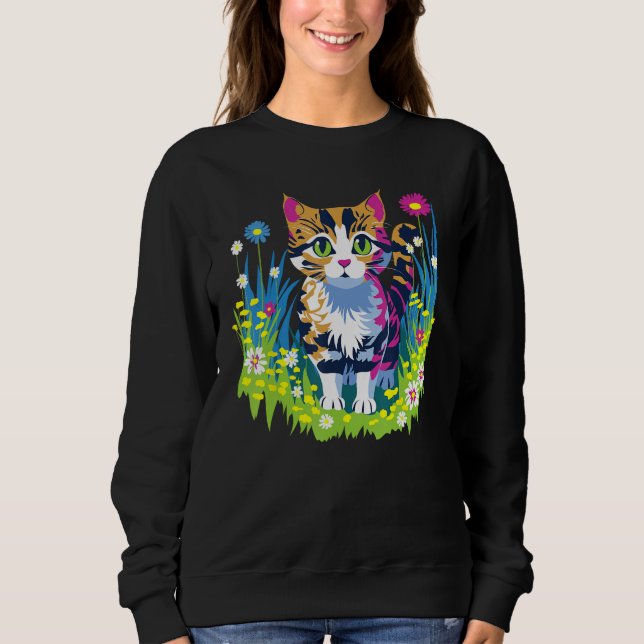 Sudadera Cute Little Cat Animal and Flowers (Anverso)