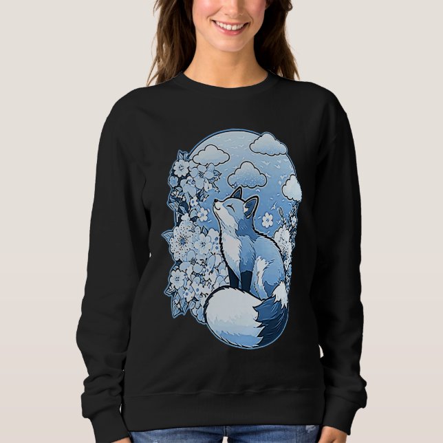 Sudadera Cute little fox flowers clouds spring retro (Anverso)