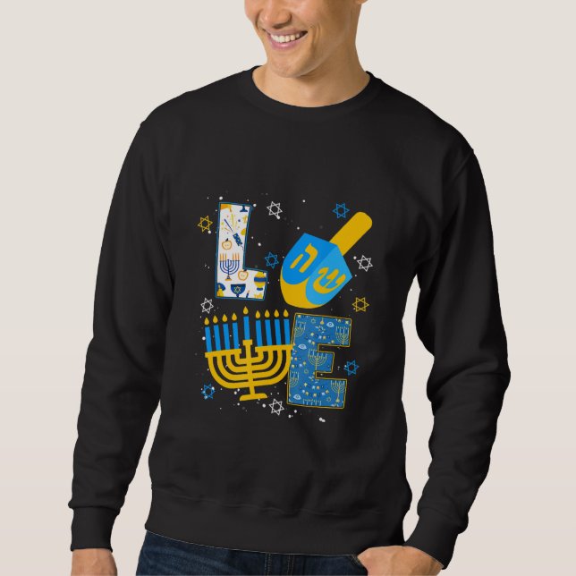 Sudadera Cute LOVE Hanukkah Decorations Dreidel Menorah Cha (Anverso)