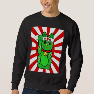 Sudadera Cute Lucky Cat Green Waving Arm Cat