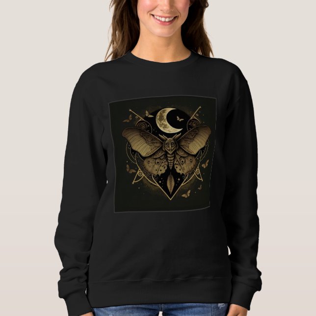 Sudadera Cute Moth Butterfly Moon Illustration Flowers Wome (Anverso)