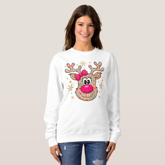 Sudadera Cute Navidades de Coquette Bow personalizados reno (Anverso completo)