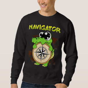 Sudadera Cute Navigator Pun Alligator Holding Compass