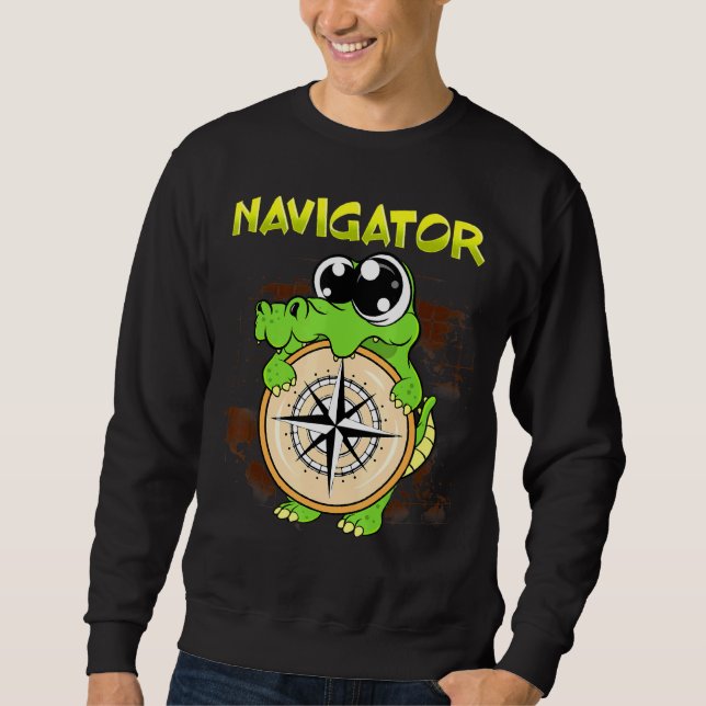 Sudadera Cute Navigator Pun Alligator Holding Compass (Anverso)