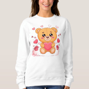 Sudadera Cute oso de peluche sosteniendo camiseta de corazó