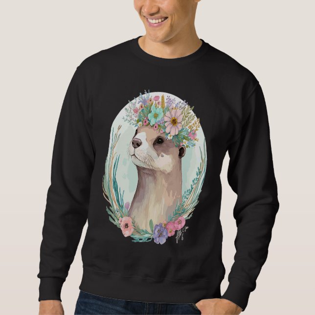 Sudadera Cute Otter Flower Crown Floral Animal (Anverso)