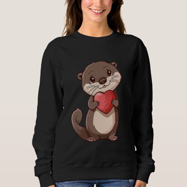 Sudadera Cute Otter Holding Heart Adorable Love (Anverso)