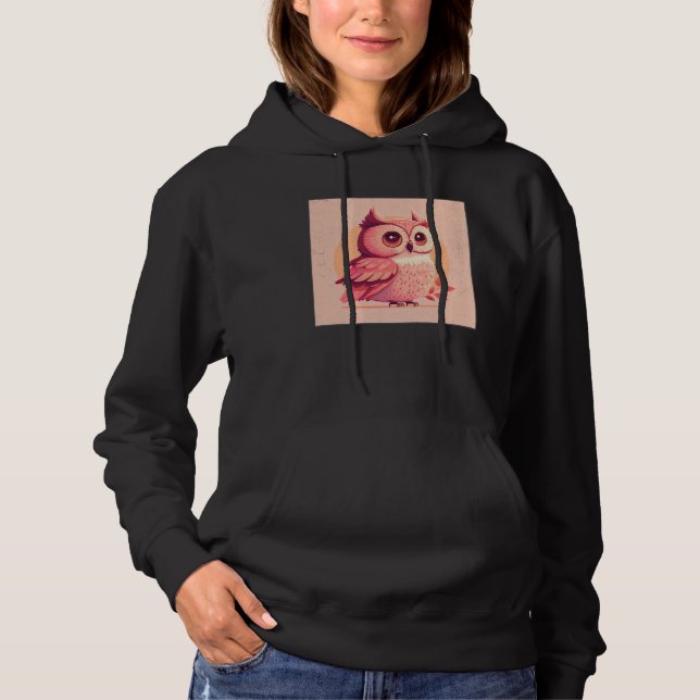 Sudadera Cute Owl Illustration Modern Artwork Pink Women Ki (Anverso)
