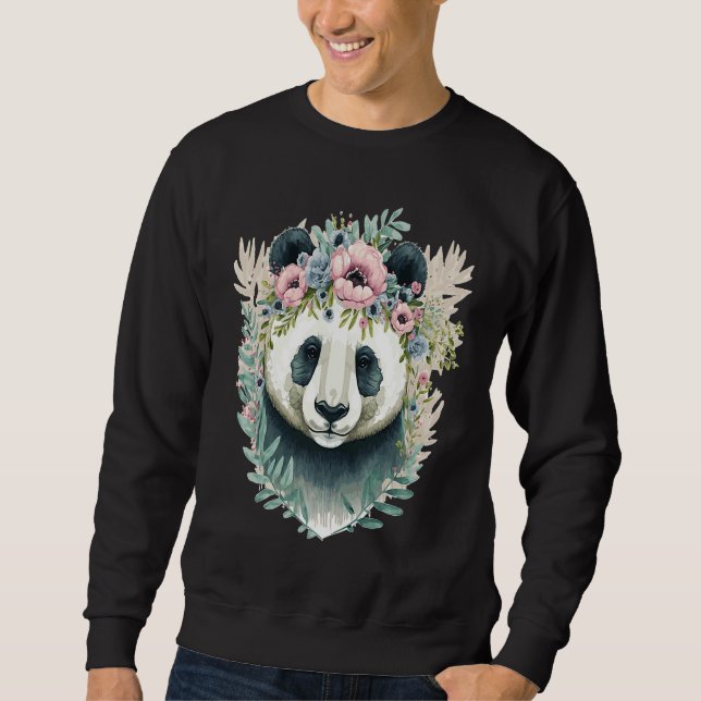 Sudadera Cute Panda Bear Flower Crown Watercolor Animal (Anverso)