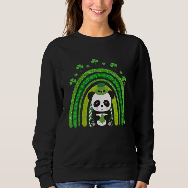 Sudadera Cute Panda Leprechaun Arcoiris Shamrock St Patrick (Anverso)