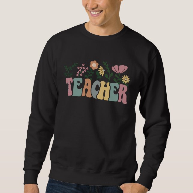 Sudadera Cute Pastel Happy Teacher Educator Garden Of Flowe (Anverso)