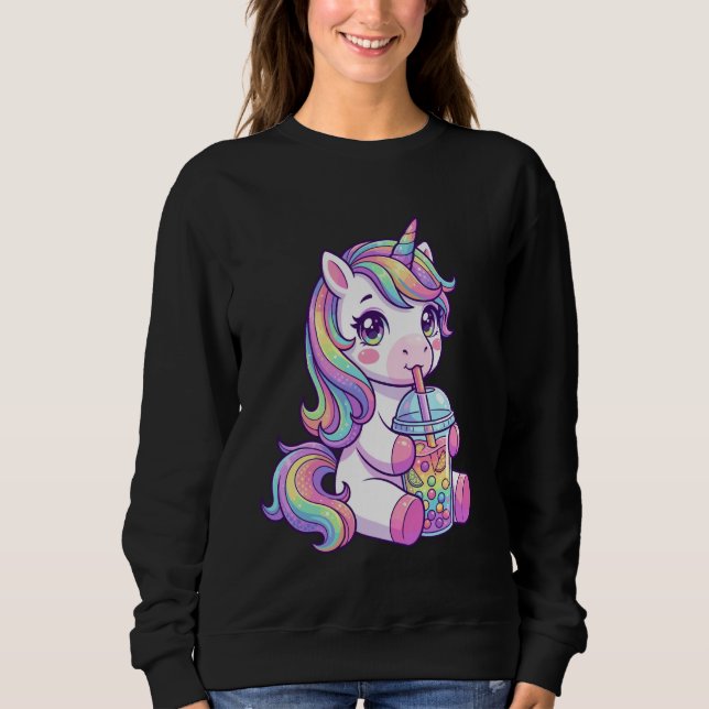 Sudadera Cute Pastel Unicorn Drinking Boba Art Kawaii Pony (Anverso)