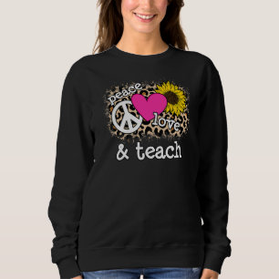 Sudadera Cute Peace Love Teach Leopard Print Sunflower Pink