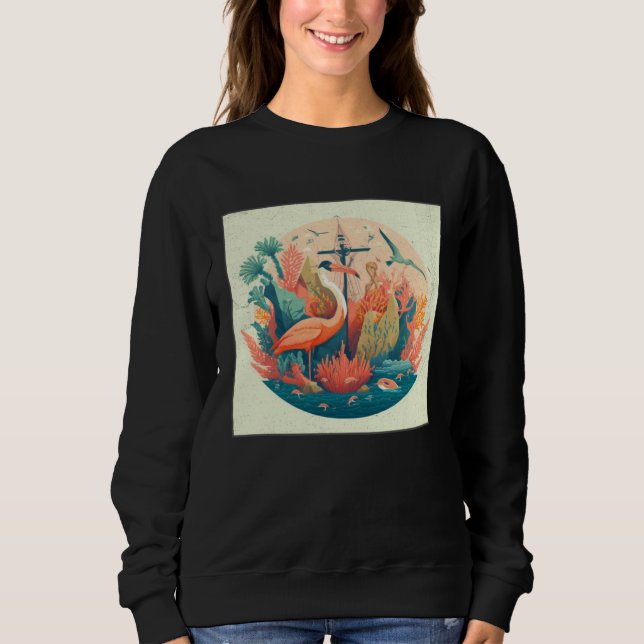 Sudadera Cute Pelican Illustration Ocean Anchor Colorful Wo (Anverso)