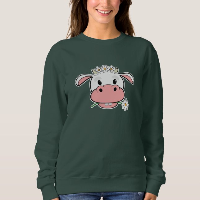 Sudadera Cute Personalizado Cow | Kawaii Farm Animal Sweats (Anverso)