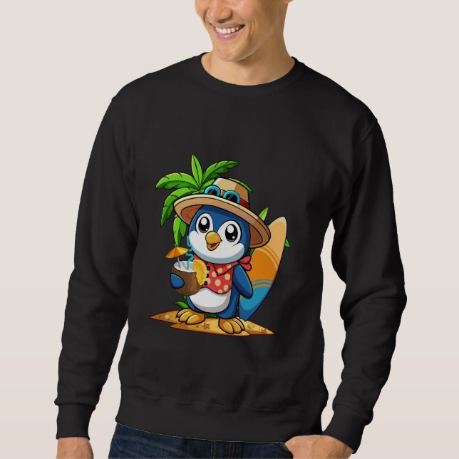 Sudadera Cute pingüino beber coco hawaiano verano vaca (Anverso)