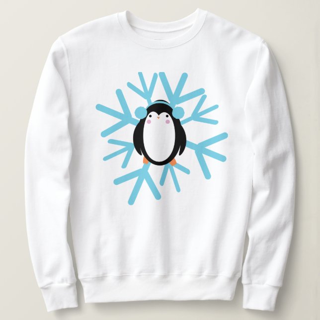 Sudadera Cute Pingüino Copo de Nieve Navidad Invierno (Anverso del diseño)