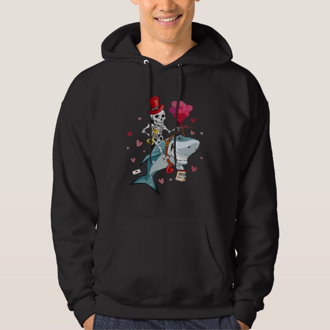 Sudadera Cute Pink Heart Skeleton Riding Shark Valentines D (Anverso)
