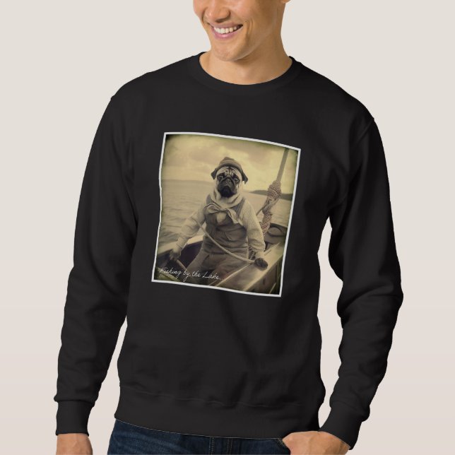 Sudadera Cute Pug Fisherman on Boat Vintage Graphic (Anverso)