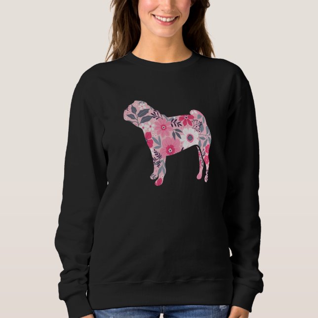 Sudadera Cute Pug Mom Flower Floral Silhouette Dog  Breed P (Anverso)