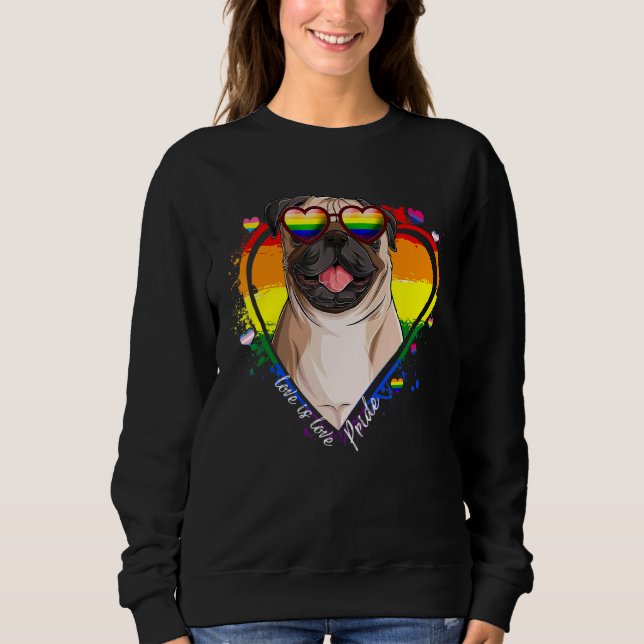 Sudadera Cute Pug Rainbow Heart Gay Pride Lgbt Dog (Anverso)
