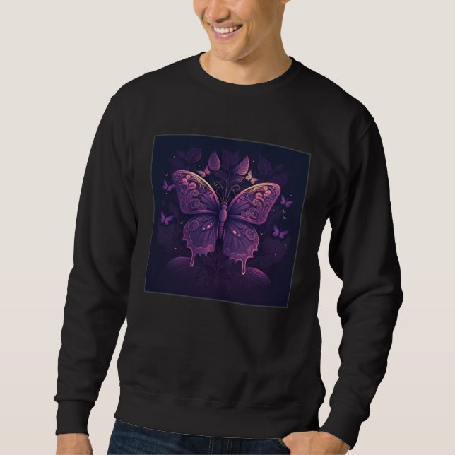 Sudadera Cute Purple Butterfly Illustration Retro Minimal W (Anverso)