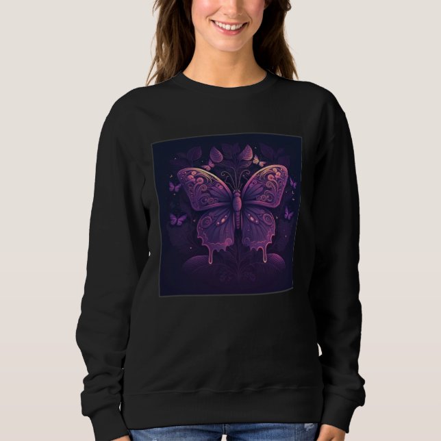 Sudadera Cute Purple Butterfly Illustration Retro Minimal W (Anverso)
