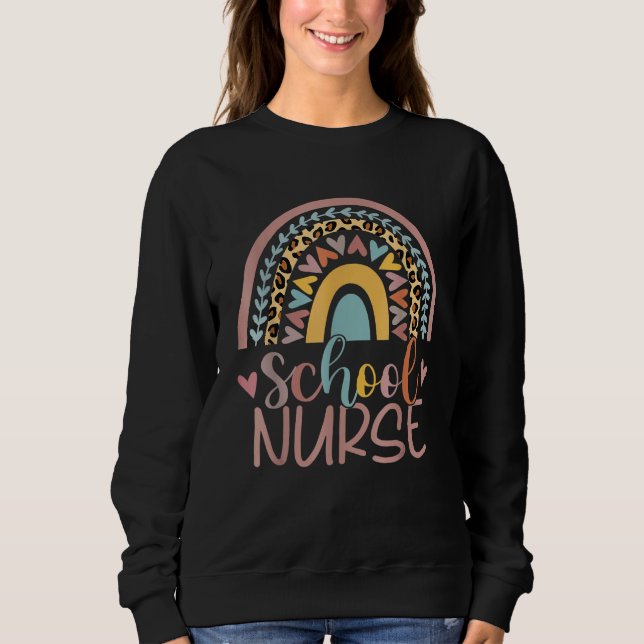 Sudadera Cute Rainbow Leopard Print School Nurse Back To Sc (Anverso)