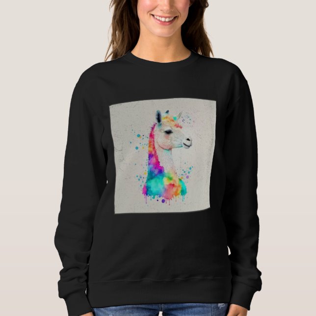 Sudadera Cute Rainbow Llama Paint Splatter Illustration Col (Anverso)