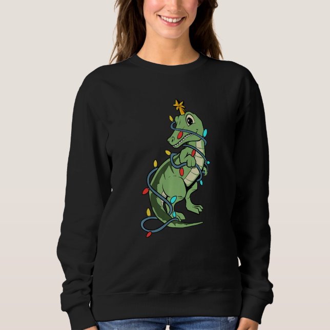 Sudadera Cute Rex dinosaur as a Christmas tree (Anverso)