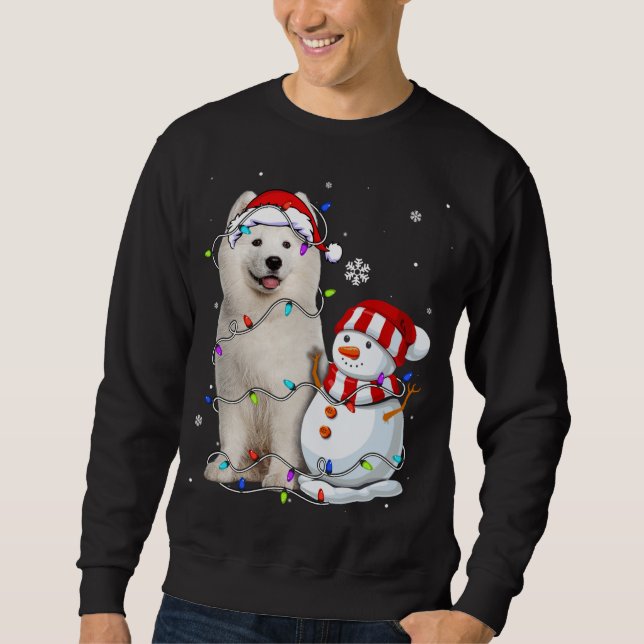 Sudadera Cute Samoyed Santa Hat Navidades Light Navidad (Anverso)