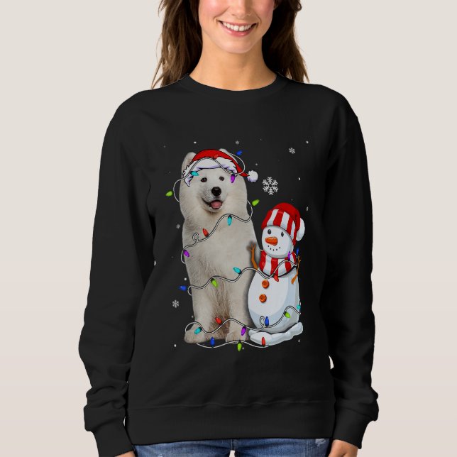 Sudadera Cute Samoyed Santa Hat Navidades Light Navidad (Anverso)